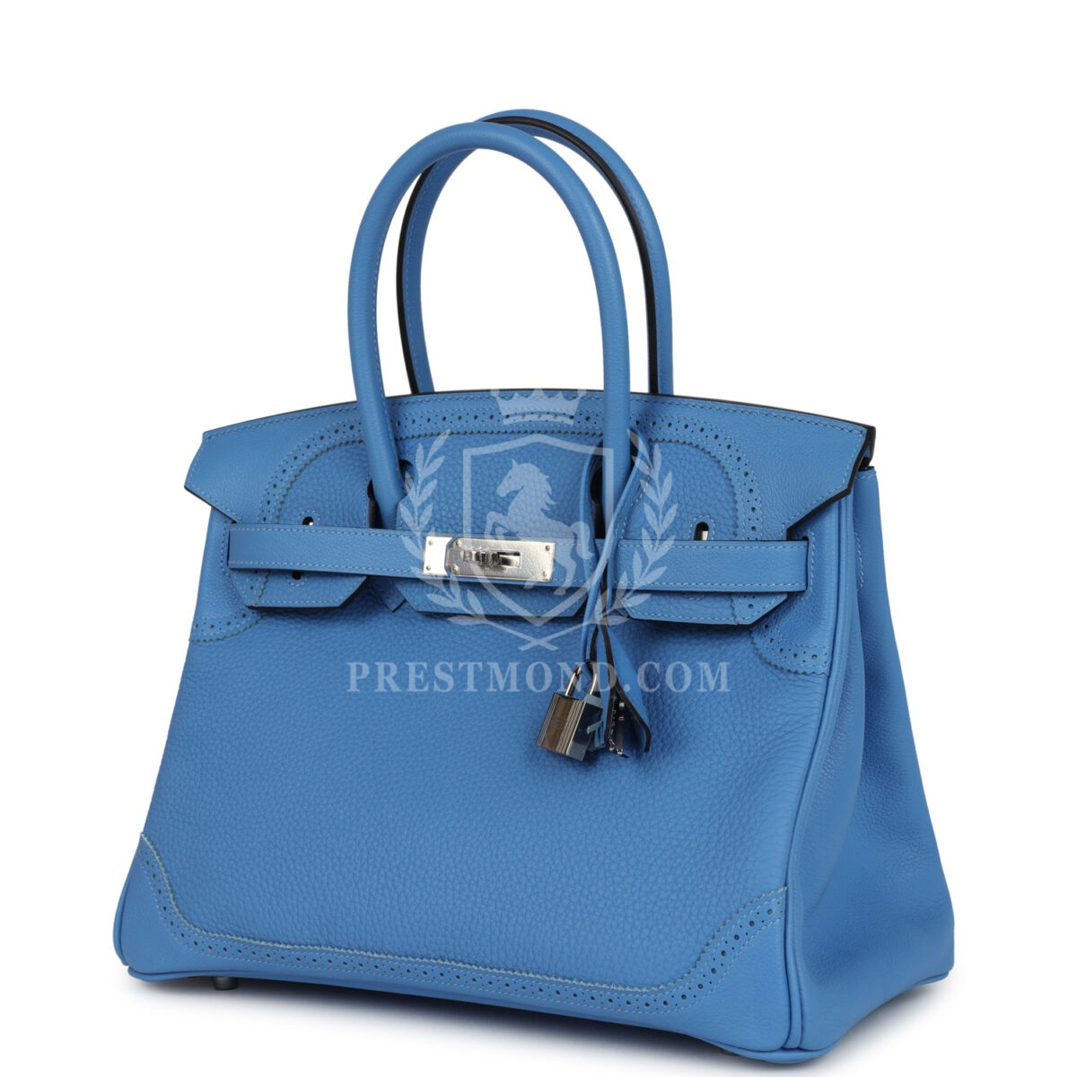 Hermes Birkin 30 Ghillies Bleu Paradise Clemence and Evercolor PHW — изображение 5
