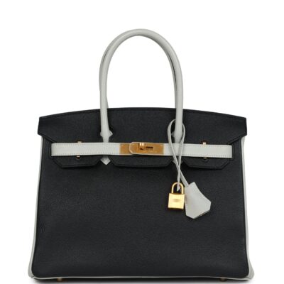 Hermes Special Order (HSS) Birkin 30 Black and Gris Perle Chevre Mysore Brushed GHW