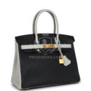 Hermes Special Order (HSS) Birkin 30 Black and Gris Perle Chevre Mysore Brushed GHW