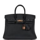 Hermes Birkin 25 Black Swift Rose GHW
