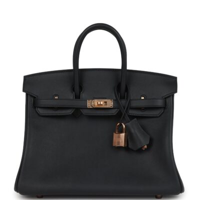 Hermes Birkin 25 Black Swift Rose GHW