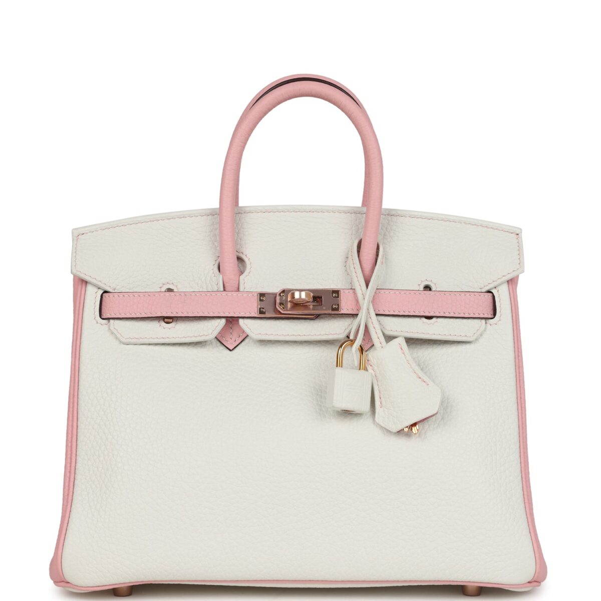 Hermes Special Order (HSS) Birkin 25 White and Rose Sakura Clemence Rose GHW