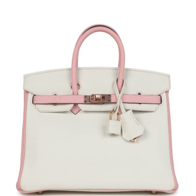 Hermes Special Order (HSS) Birkin 25 White and Rose Sakura Clemence Rose GHW