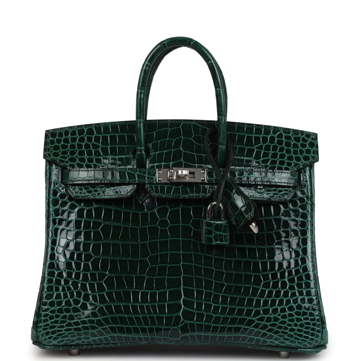 Hermes Birkin 25 Vert Fonce Shiny Porous Crocodile PHW