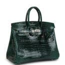 Hermes Birkin 25 Vert Fonce Shiny Porous Crocodile PHW