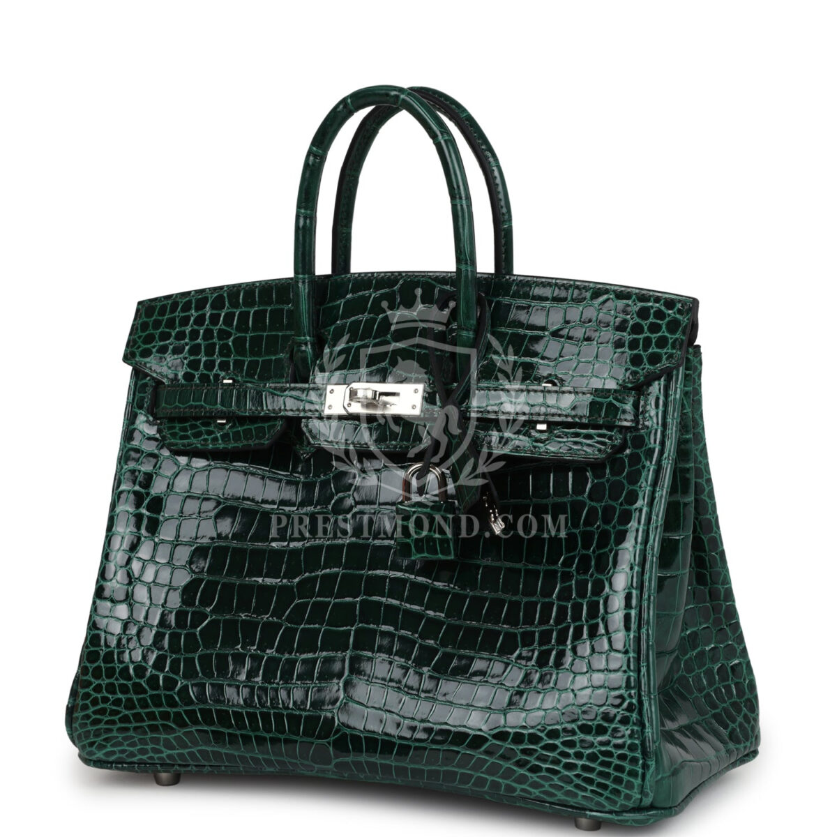 Hermes Birkin 25 Vert Fonce Shiny Porous Crocodile PHW — изображение 5