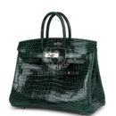 Hermes Birkin 25 Vert Fonce Shiny Porous Crocodile PHW