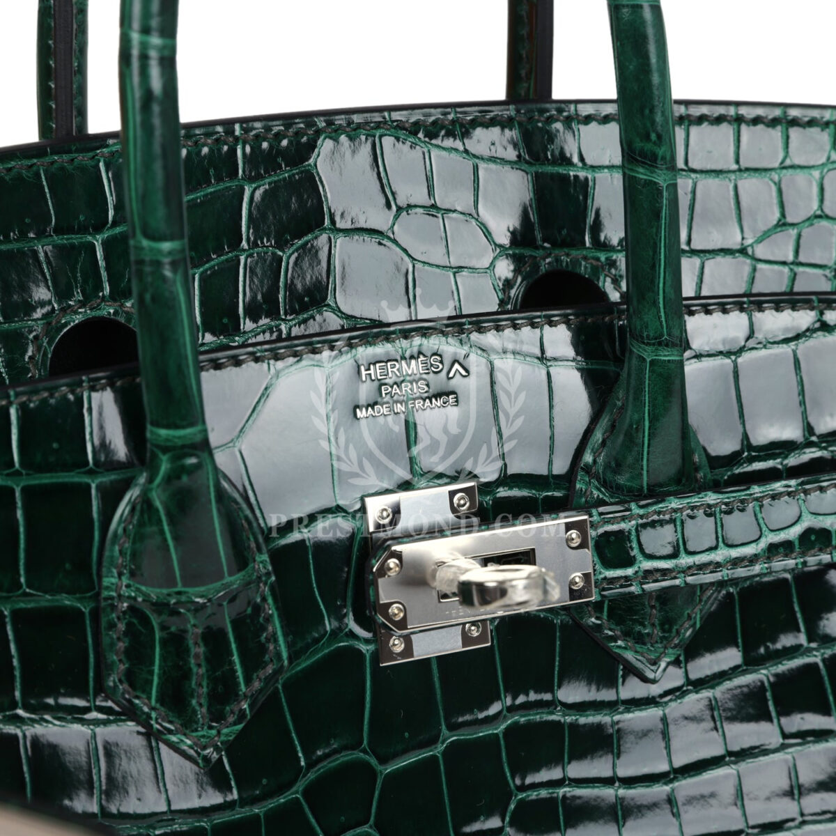 Hermes Birkin 25 Vert Fonce Shiny Porous Crocodile PHW — изображение 7
