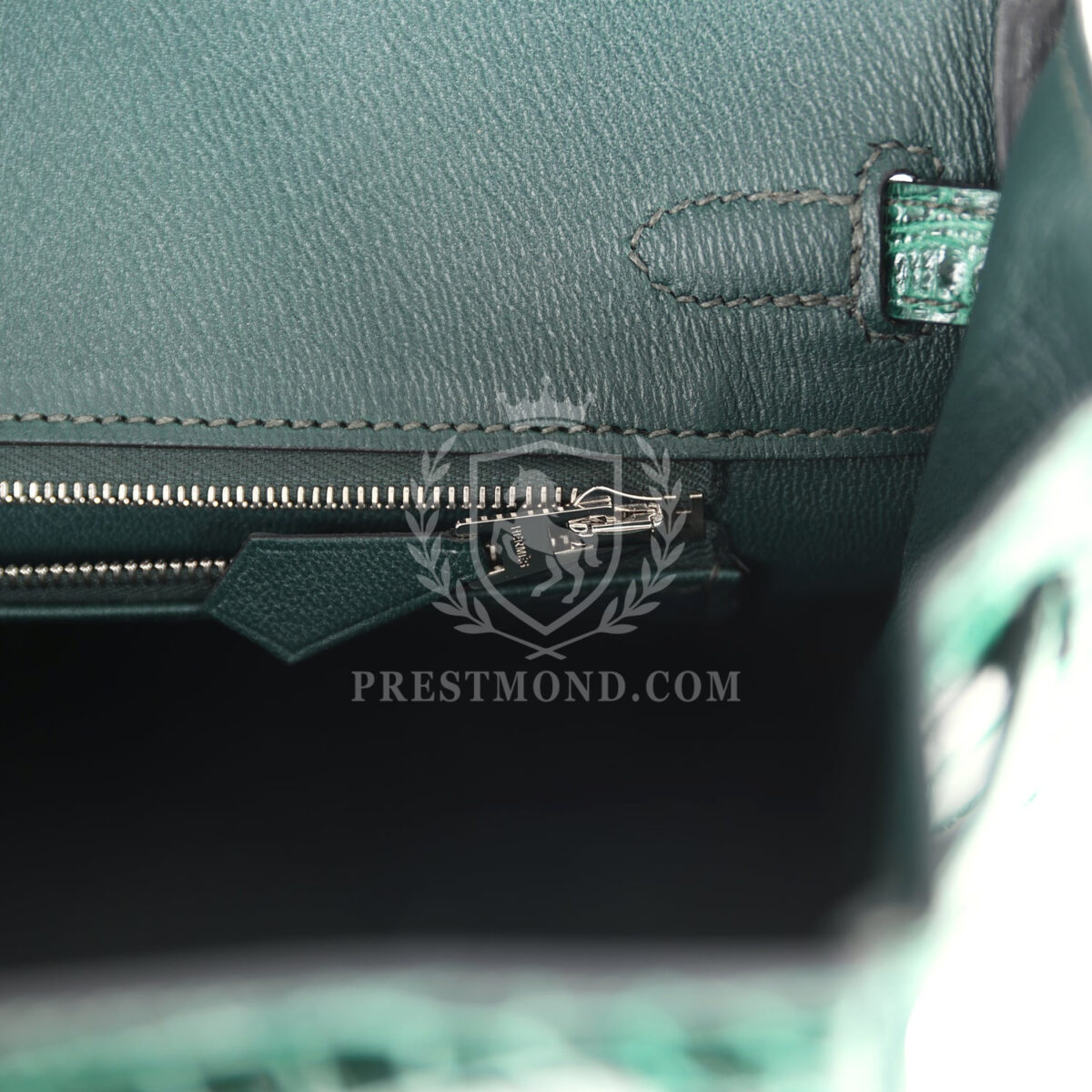 Hermes Birkin 25 Vert Fonce Shiny Porous Crocodile PHW — изображение 9