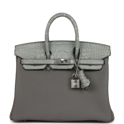 Hermes Birkin 25 Gris Meyer Togo and Gris Ciment Matte Alligator Touch PHW