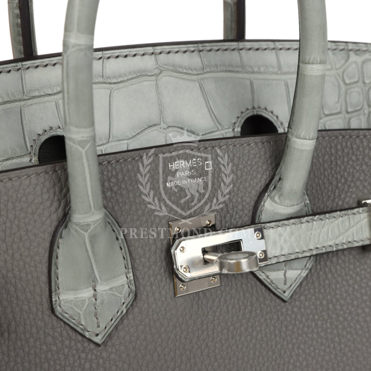 Hermes Birkin 25 Gris Meyer Togo and Gris Ciment Matte Alligator Touch PHW — изображение 7