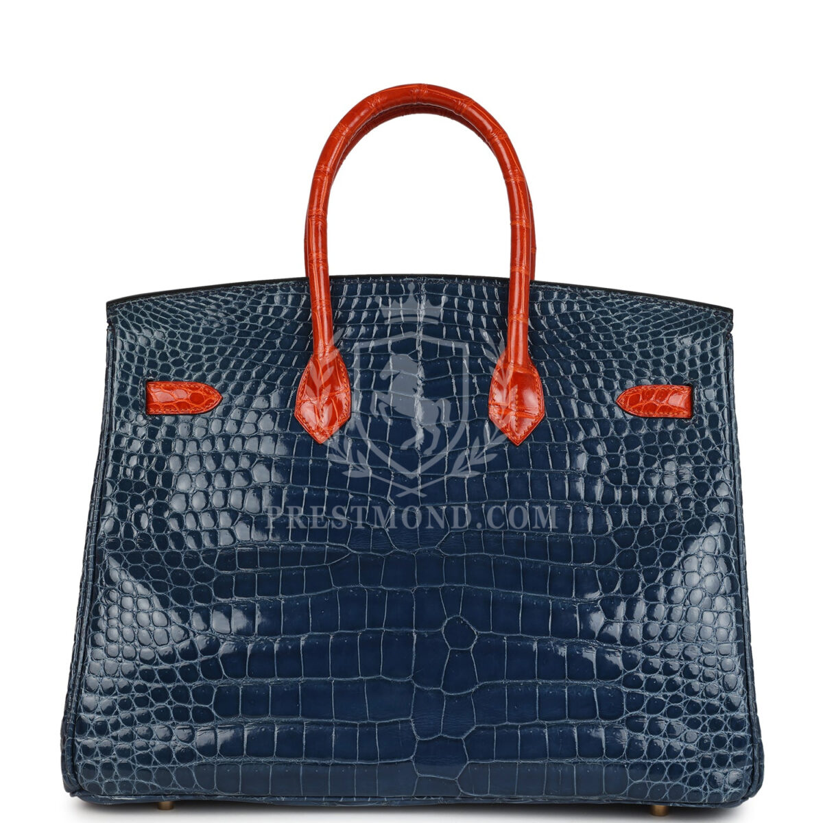 Vintage Hermes Birkin 35 Bleu Roi and Orange Shiny Porosus Crocodile GHW — изображение 4