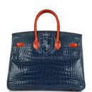 Vintage Hermes Birkin 35 Bleu Roi and Orange Shiny Porosus Crocodile GHW
