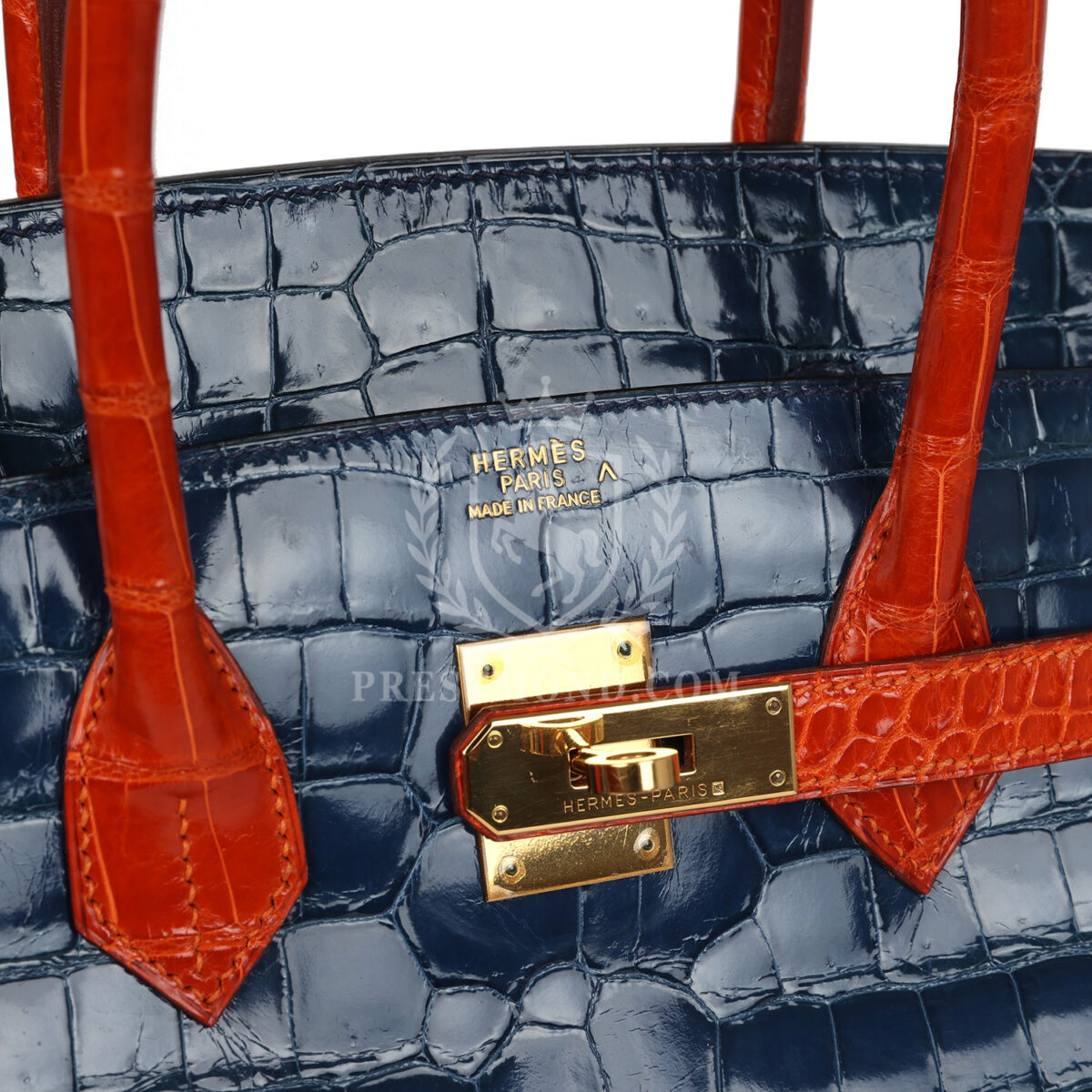 Vintage Hermes Birkin 35 Bleu Roi and Orange Shiny Porosus Crocodile GHW — изображение 7