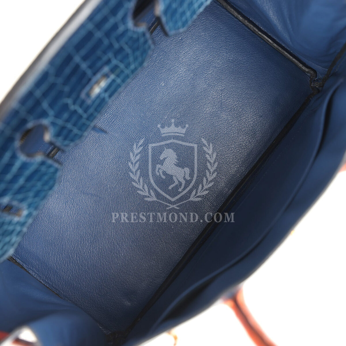 Vintage Hermes Birkin 35 Bleu Roi and Orange Shiny Porosus Crocodile GHW — изображение 8