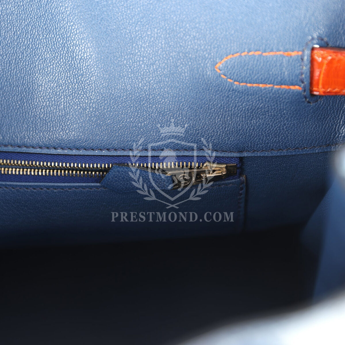 Vintage Hermes Birkin 35 Bleu Roi and Orange Shiny Porosus Crocodile GHW — изображение 9