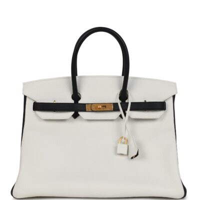 Hermes Special Order (HSS) Birkin 35 White and Black Clemence Brushed GHW