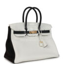 Hermes Special Order (HSS) Birkin 35 White and Black Clemence Brushed GHW