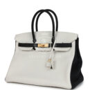 Hermes Special Order (HSS) Birkin 35 White and Black Clemence Brushed GHW
