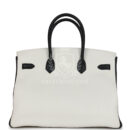 Hermes Special Order (HSS) Birkin 35 White and Black Clemence Brushed GHW