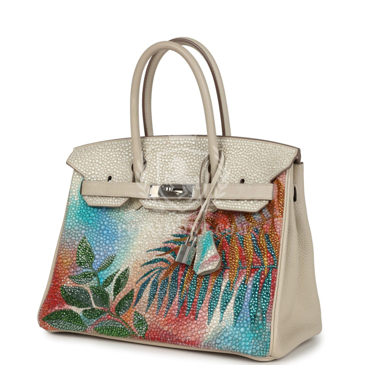 Custom "Paradise" Swarovski Crystal Hermes Birkin 30 Craie Togo PHW — изображение 5