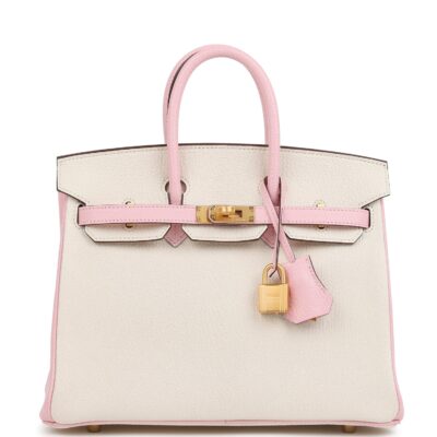 Hermes Special Order (HSS) Birkin 25 Nata and Rose Sakura Chevre Mysore Brushed GHW