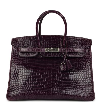 Hermes Birkin 35 Amethyst Shiny Porosus Crocodile PHW