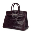 Hermes Birkin 35 Amethyst Shiny Porosus Crocodile PHW
