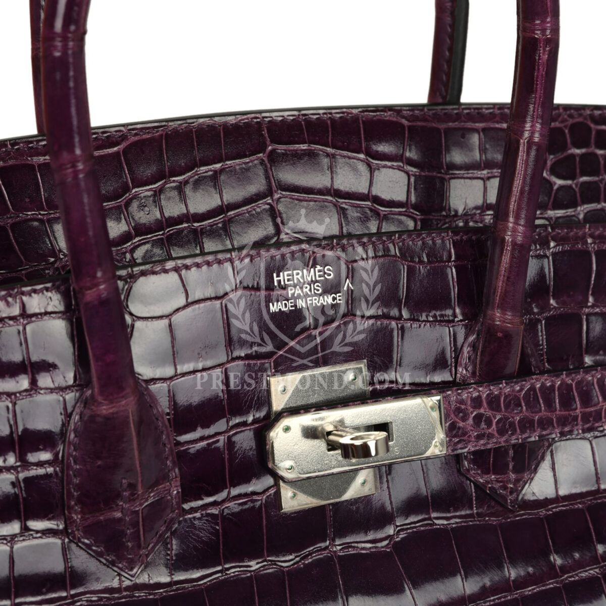 Hermes Birkin 35 Amethyst Shiny Porosus Crocodile PHW — изображение 7