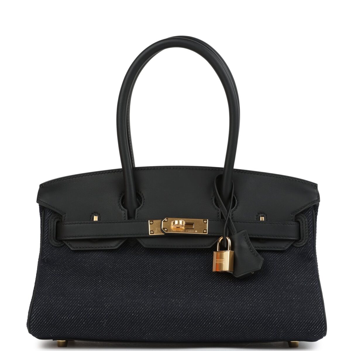Hermes Shoulder Birkin Light 29 Black Swift and Bleu Indigo Denim GHW