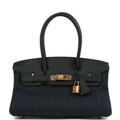 Hermes Shoulder Birkin Light 29 Black Swift and Bleu Indigo Denim GHW