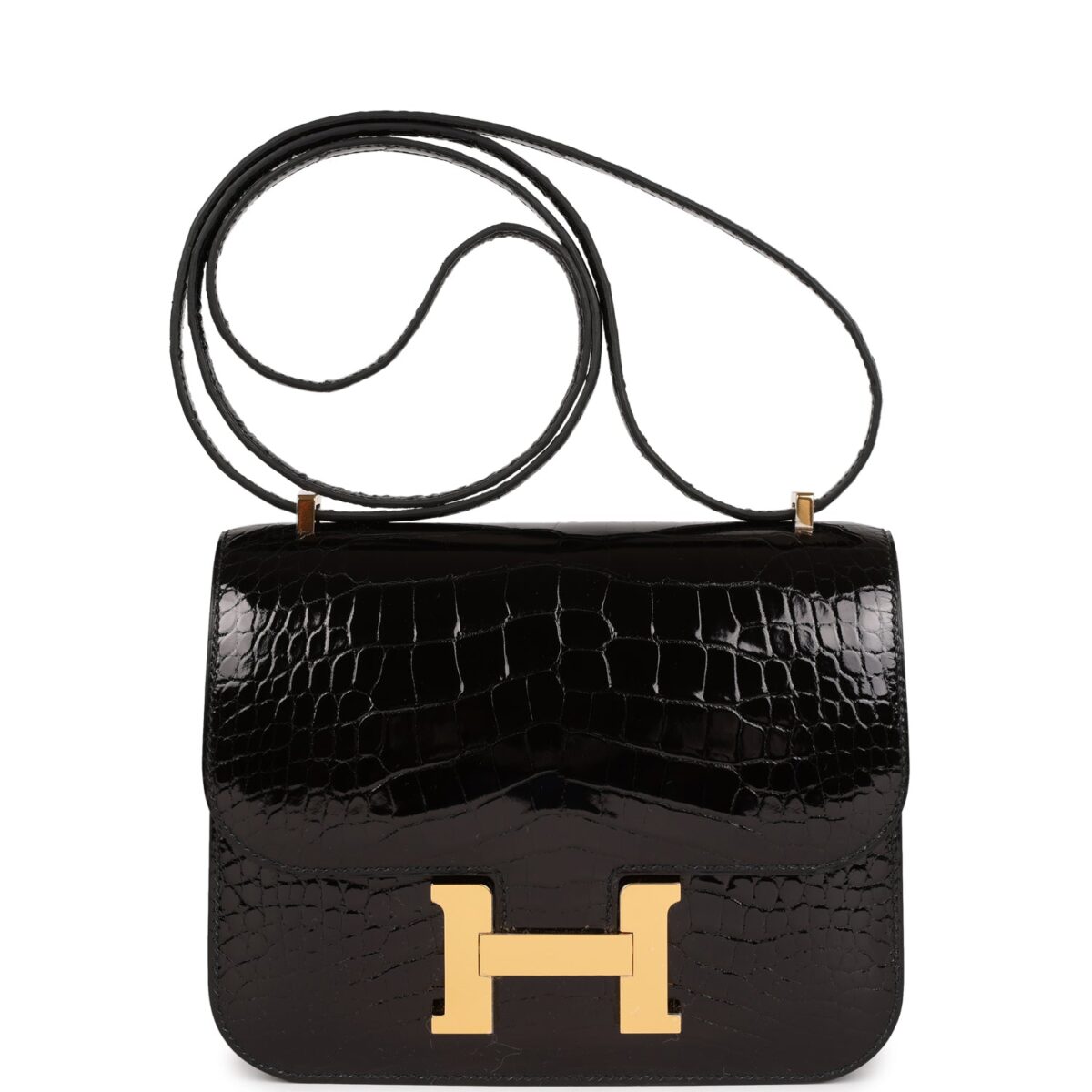 Hermes Constance 18 Black Shiny Alligator GHW
