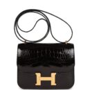 Hermes Constance 18 Black Shiny Alligator GHW