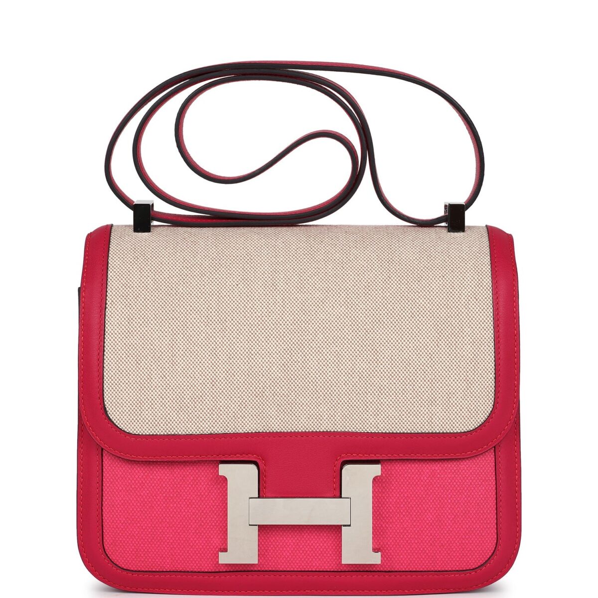Hermes Constance 24 Rose Shocking and Ecru Toile H Berline and Framboise Swift PHW