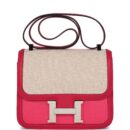 Hermes Constance 24 Rose Shocking and Ecru Toile H Berline and Framboise Swift PHW