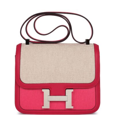 Hermes Constance 24 Rose Shocking and Ecru Toile H Berline and Framboise Swift PHW