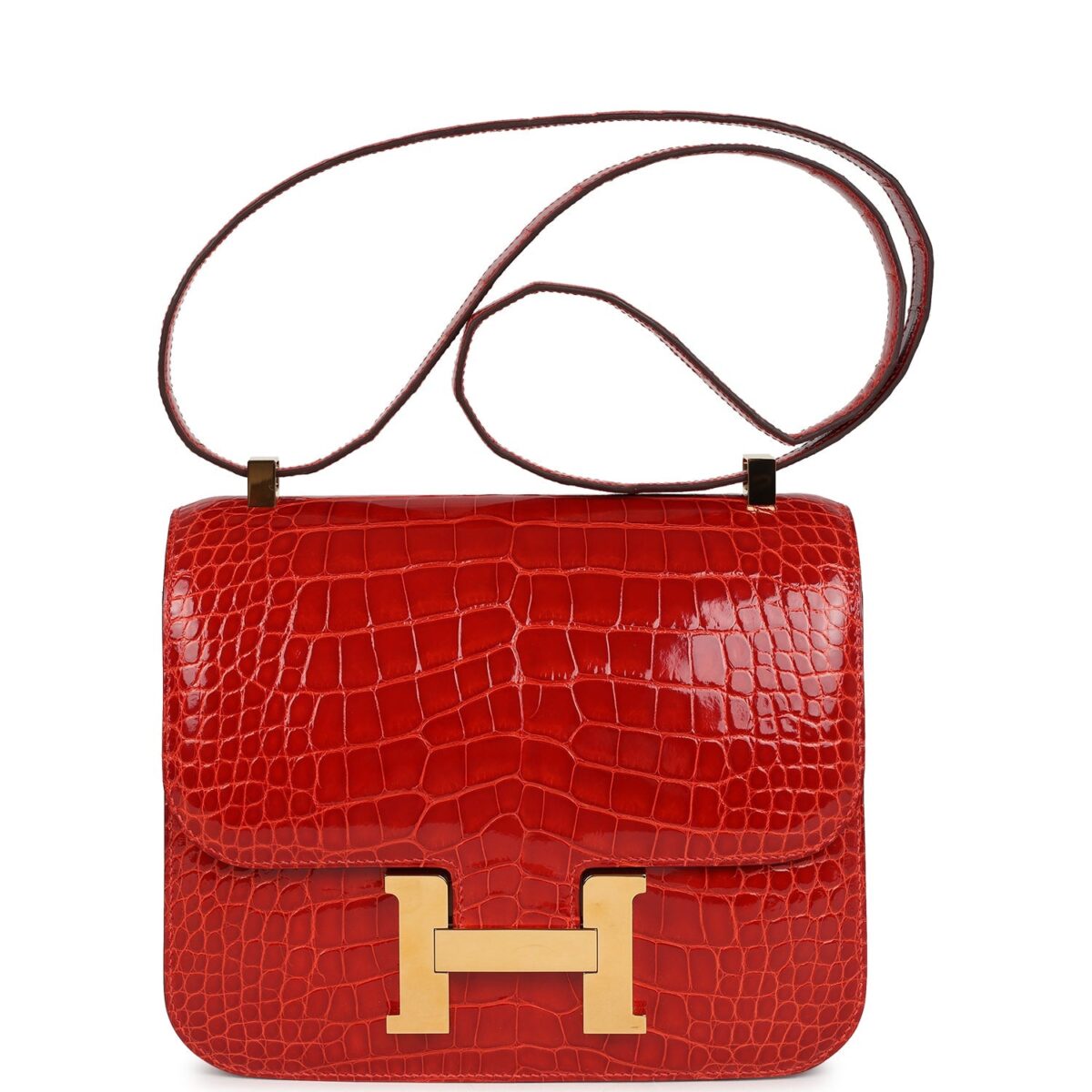 Hermes Constance 24 Geranium Shiny Alligator GHW