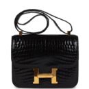 Hermes Constance 24 Black Shiny Niloticus Crocodile GHW