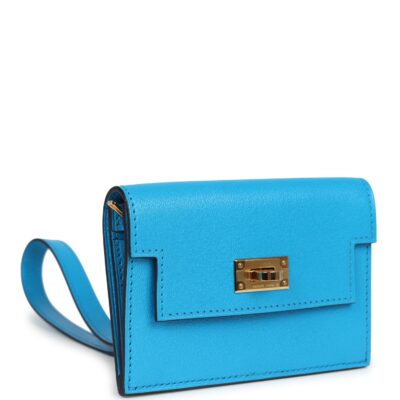Hermes Kelly Pocket Slim Wallet Bleu Frida Chevre GHW