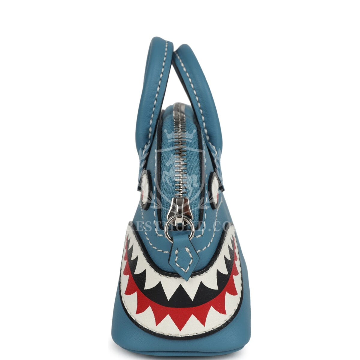 Hermes Bolide Shark Bag Charm Blue Jean, Black and White Swift Palladium Hardware — изображение 3