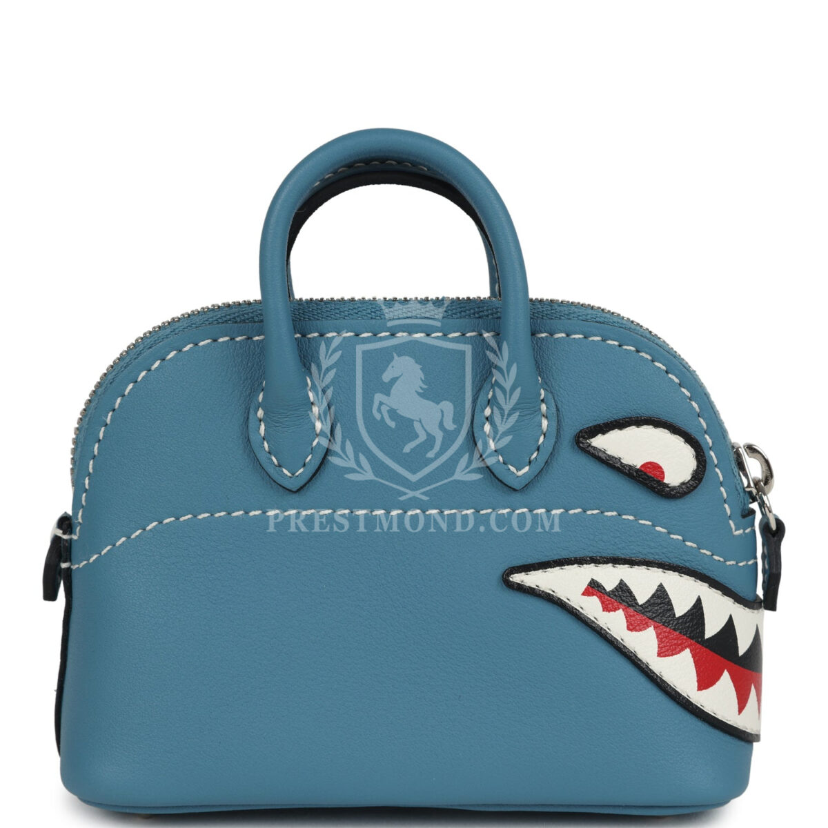 Hermes Bolide Shark Bag Charm Blue Jean, Black and White Swift Palladium Hardware — изображение 4