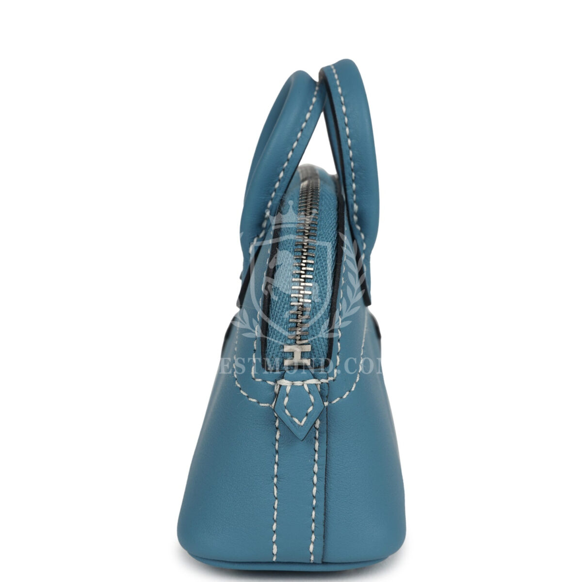 Hermes Bolide Shark Bag Charm Blue Jean, Black and White Swift Palladium Hardware — изображение 5