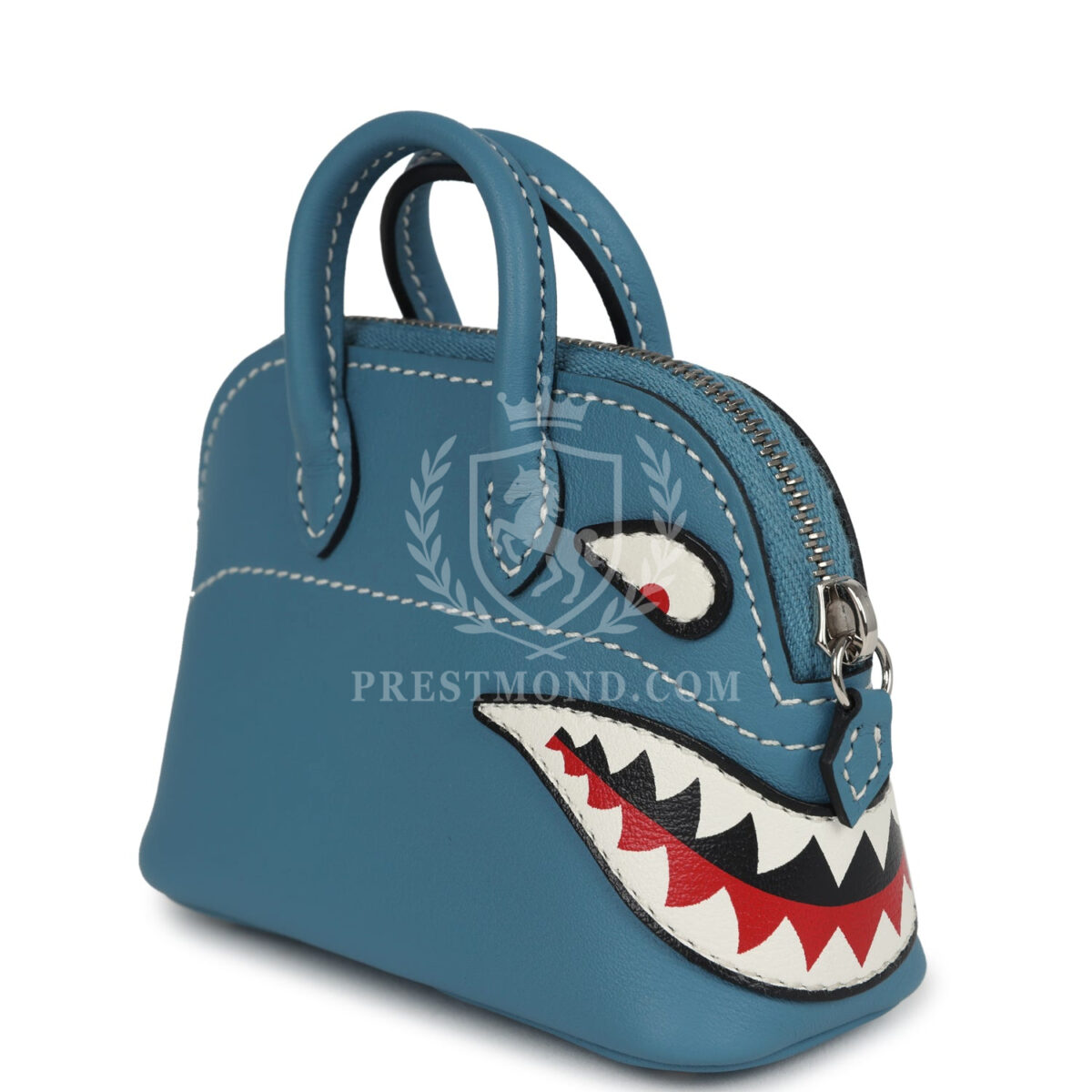 Hermes Bolide Shark Bag Charm Blue Jean, Black and White Swift Palladium Hardware — изображение 6