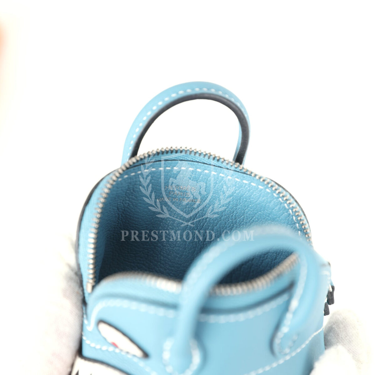 Hermes Bolide Shark Bag Charm Blue Jean, Black and White Swift Palladium Hardware — изображение 9