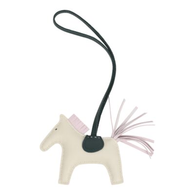 Hermes Rodeo Bag Charm PM Craie, Mauve Pale & Vert Cypres Milo Lambskin
