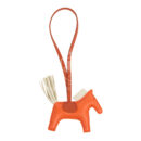 Hermes Rodeo Bag Charm PM Orange Poppy, Craie and Terre Battue Milo Lambskin