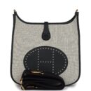 Hermes Evelyne III PM Black Clemence and Ecru Toile GHW