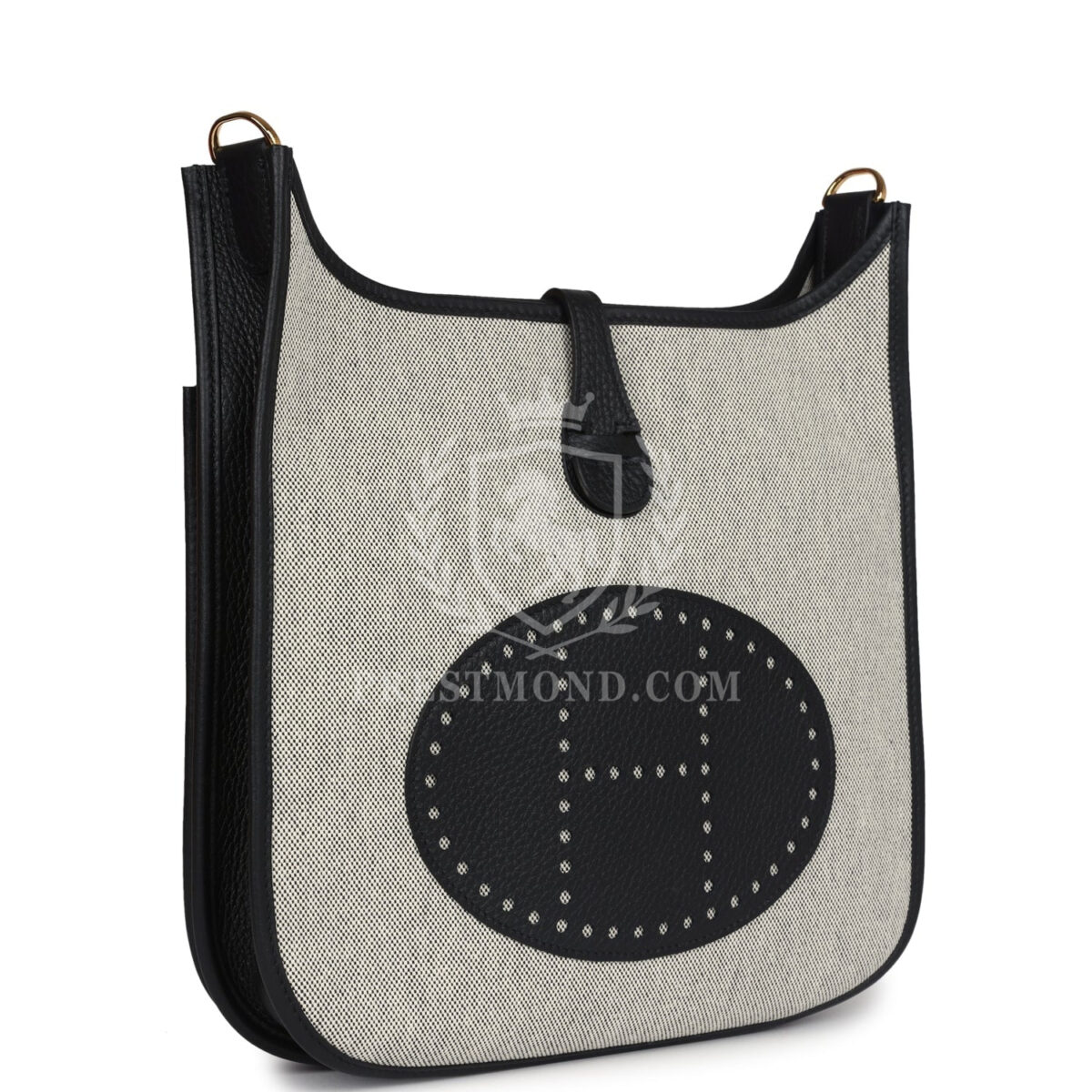 Hermes Evelyne III PM Black Clemence and Ecru Toile GHW — изображение 2