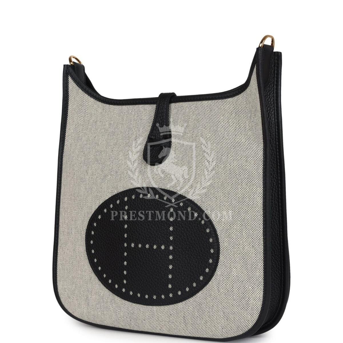 Hermes Evelyne III PM Black Clemence and Ecru Toile GHW — изображение 5