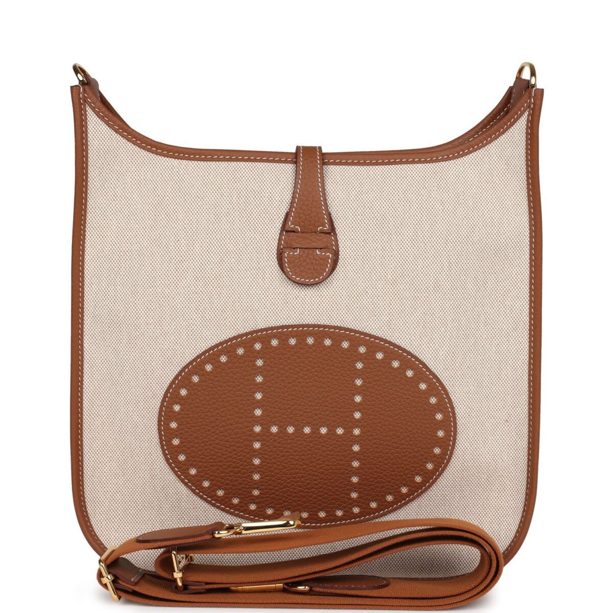 Hermes Evelyne III PM GHW Clemence and Ecru Toile H Canvas GHW